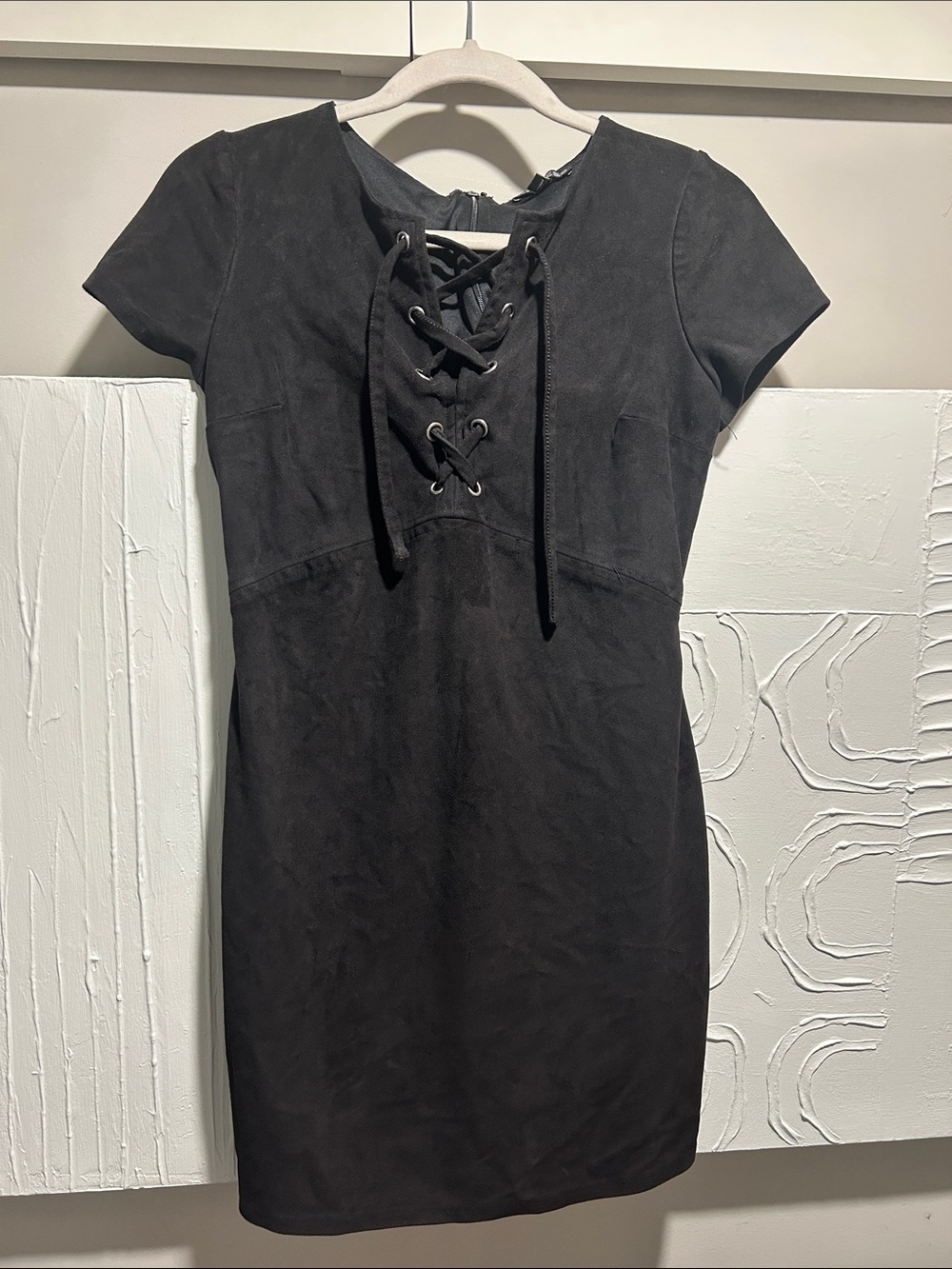 Express Black Lace-Up Short Sleeve Mini Dress